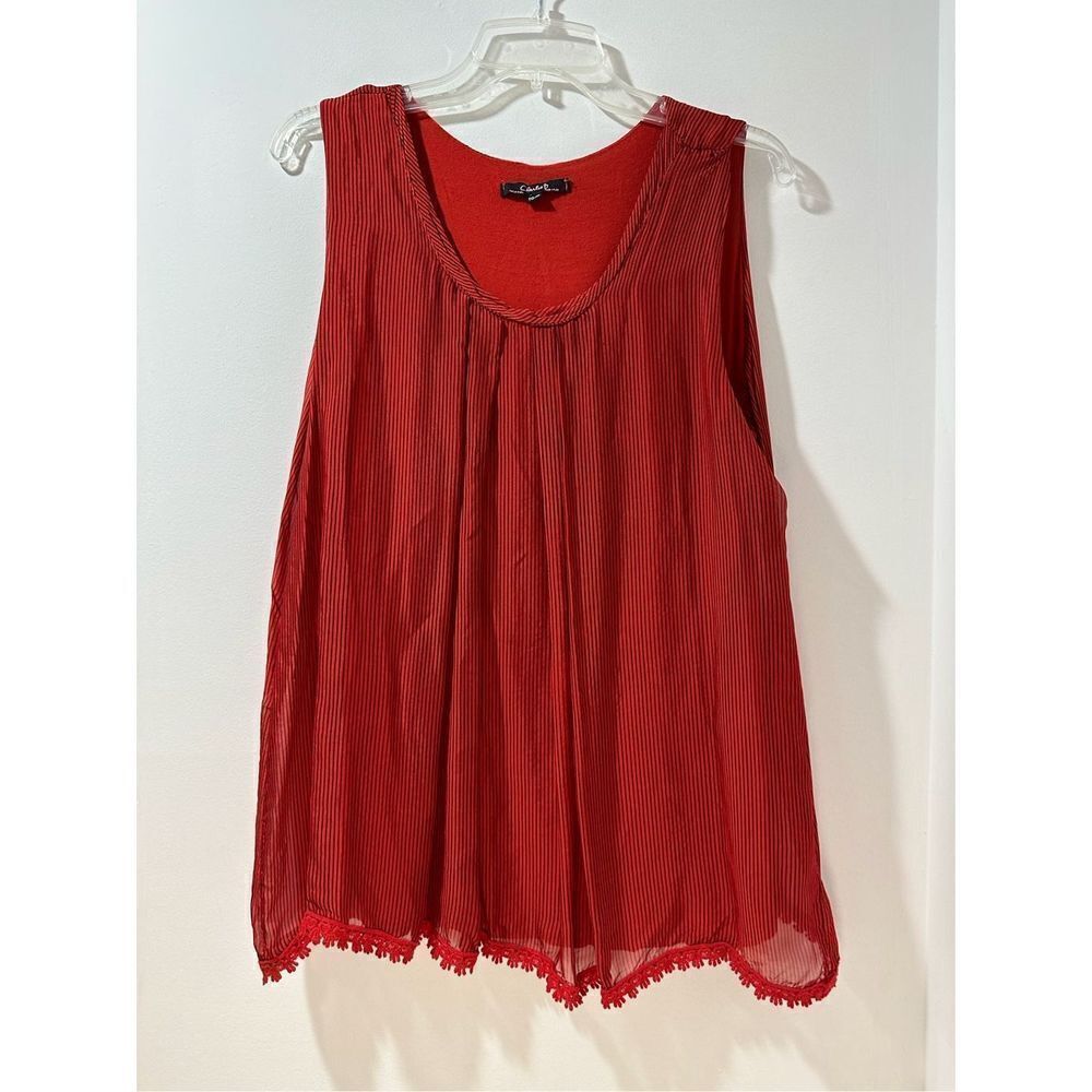 Charlie B women’s red & black striped sleeveless top size TG XL.  #5-0550